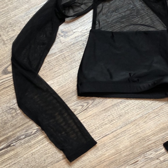 Double Platinum BLACK Mesh Crop Top- SZ XS - Picture 6 of 9